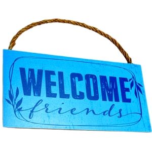 Wincraft Welcome Friends Navy & Sky Blue Wooden Sign with Twine Rope Han…